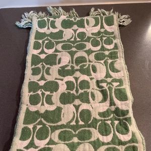 Coach Merino Wool Green and Cream Scarf